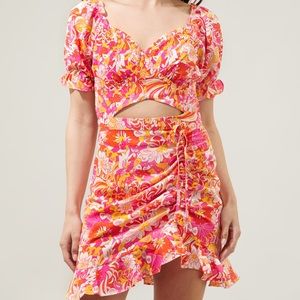 Sugar Lips Mellow Groove Mendocino Satin Ruched Cutout Mini Dress